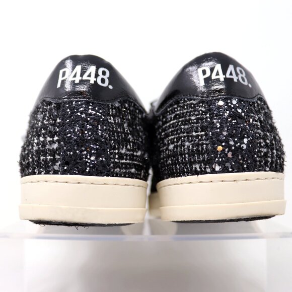 P448 Size 41 John Shaka Sneakers Black White Tweed & Suede - Picture 14 of 15